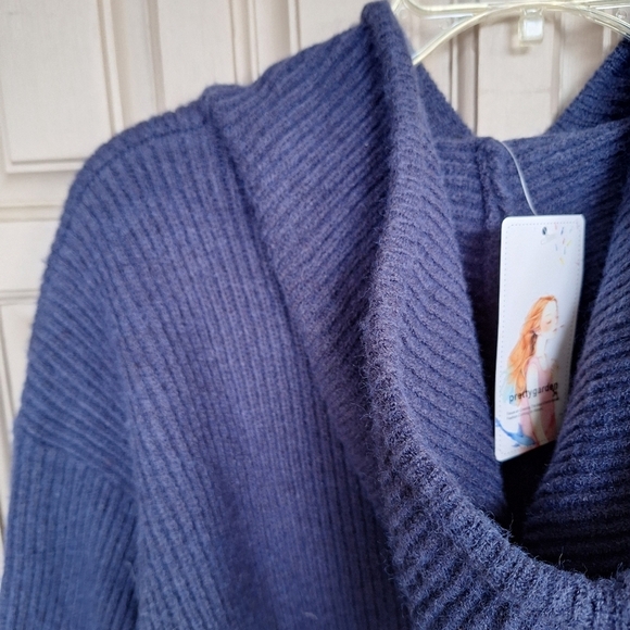 PrettyGarden Hoodie Sweater Dress SzS Blousey Top/Fitted Skirt Navy Blue Knit - Picture 7 of 8